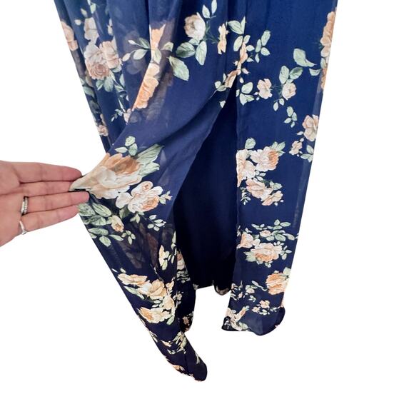 NEW LULUS Heavenly Hues Navy Blue Floral Maxi Dress Deep V-Neck & Back Sz S - Picture 5 of 14